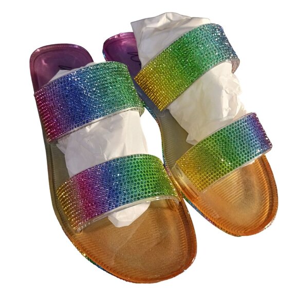 NEW Wild Pair Juba Embellished Pool Side Jelly Sandals in‎ Rainbow Bling Size 7 - Picture 5 of 9